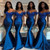 QueenLine Customized Blue Bridesmaid Off the Shoulder Mermaid Maid Of Honor Dress