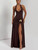 QueenLine Elegant Backless Sexy Halter Bodysuit And Maxi Skirt Matching Ruched Split Maxi Dress Sets