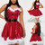 QueenLine Santa Mrs Claus Cosplay Red Christmas Camisole V-Neck Furry Fancy Hooded Short Skirts Nightwear Dress