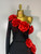 QueenLine Elegant Luxury Celebrity Black Single Sleeve  Red Appliquies Rhinestones Birthday Evening Bandage Dress
