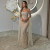 QueenLine Customized Lace-Up Back Nude Strapless Mermaid Evening Gown with Detachable Cape