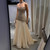 QueenLine Customized Luxury Champagne A-Line Crystal Beaded Evening Gown