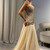 QueenLine Customized Luxury Champagne A-Line Crystal Beaded Evening Gown