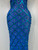 QueenLine Celebrity Luxury Sexy Halter Rhinestones Mesh Transparent Blue Maxi Long Evening Prom Gowns