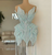 QueenLine Luxury Customized Mint Green Crystal Beading Mini Cocktail Evening Tassel Dress
