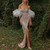 QueenLine Luxury Customized Silver Nude Strapless Mermaid Sexy Slit Beaded Tassels Evening Dress