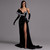 QueenLine Luxury Sexy Bead Black One-Shoulder Ball  Elegant Side Split Velour Mermaid Evening Dress