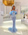QueenLine Luxury Side Split Custom Made Gorgeous Blue Mermaid Halter Crystal Sequins Feather Evening Gowns