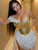 QueenLine Elegant Luxury Sexy Gold Irregular Off Shoulder Backless Mesh Patchwork Tassel Mini Bodycon Dress