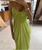 QueenLine Luxury Elegant Celebrity Pleated Customized Green Chiffon  Spaghetti Straps Mermaid Maxi Evening Dress