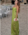 QueenLine Luxury Elegant Celebrity Pleated Customized Green Chiffon  Spaghetti Straps Mermaid Maxi Evening Dress