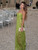 QueenLine Celebrity Green Pleated Off Shoulder Sleeveless Sexy Backless Lace Up Sling Long Evening Dress