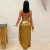 QueenLine Celebrity Sexy Gold Metallic Halter V-neck Backless Ruched Hollow Out Wedding Guest Evening Dress