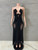 QueenLine Luxurious Floowy Draped Sheer Mesh Halter Sexy Rhinestone Chain Cutout Beach Evening Maxi Dress
