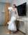 QueenLine Customized Long Sleeves Rhinestone Tea Length Bridal Reception Civil Mermaid Wedding Dress
