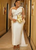 QueenLine Customized Ivory Sheer Neck Long Sleeve Corset Pearls Nigeria Courthouse Civil Wedding Dress