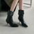 QueenLine Luxury Cow suede Pleated Pointed toe Turned-over Edge pull-on Chunky heels Short boots