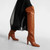 QueenLine chunky heel genuine leather Over The Knee Round toe High-heeled Slip-on tan boots