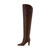 QueenLine chunky heel genuine leather Over The Knee Round toe High-heeled Slip-on tan boots