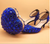 QueenLine Royal Blue Rhinestone crystal Ankle strap Bridal shoes and heart bags set