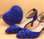 QueenLine Royal Blue Rhinestone crystal Ankle strap Bridal shoes and heart bags set