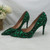 QueenLine Green Crystal Thin Heel Pointed Toe Bridal High Pumps