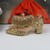 QueenLine Luxury Ankle Strap Champagne Gold and purse Bridal High Pumps