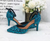 QueenLine Teal Blue Luxury crystal ankle strap Pointed toe High Buckle Bridal shoes