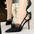 QueenLine Luxury Design Slingbacks Pumps Mesh Lace Hollow Style Buckle Strap Pointed Toe