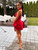 QueenLine Luxury Customized Sexy Red Short Prom Sweetheart Ruffles Satin Dress