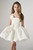 QueenLine Luxury Elegant Square Neckline & 3D Fabric Roses White Satin Structured Bodice, Bubble Skirt Flower Girl Dress