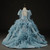 QueenLine Luxury Arabic Dubai Blue Pearls Beaded Princess Flower Girl Dress