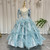 QueenLine Luxury Arabic Dubai Blue Pearls Beaded Princess Flower Girl Dress
