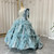 QueenLine Luxury Arabic Dubai Blue Pearls Beaded Princess Flower Girl Dress