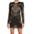 QueenLine Palace Style Rivet Beading Round Neck Long Sleeves Mini Dress