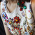 QueenLine Handmade Beaded Diamond O Neck Floral Print Evening Dress