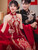 QueenLine Luxury Red Velvet Traditional Chinese Wedding Dress