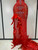 QueenLine Elegant Celebrity Luxury Feather Red Sparkle Rhinestones Sexy High Slit Evening Dress