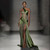 QueenLine Luxury Sexy Illusion Crystal One-Shoulder  High Side Split Sleeveless Chapel Train Evening Dress