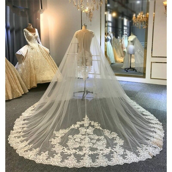 QueenLine New lace long veil tulle cape wedding capes bridal capes|Bridal Veils|