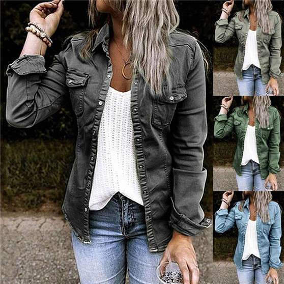 QueenLine Fashion Denim Thin Coats For Women Autumn Spring Single Button Outerwear Tops Slim Jeans Jackets