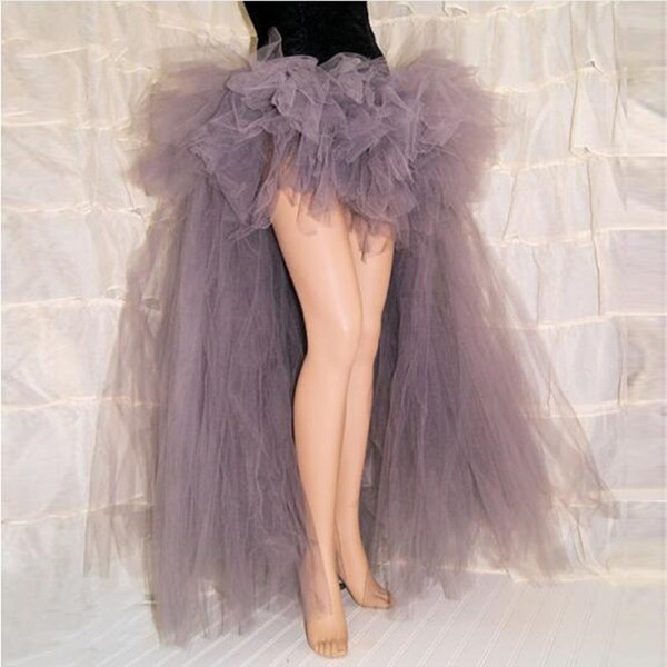 QueenLine New Arrival High Low Gray Long Tulle Formal Skirt Custom Fashion Floor Length Hi Lo Maxi TuTu Skirts Adult Saia Longa Faldas