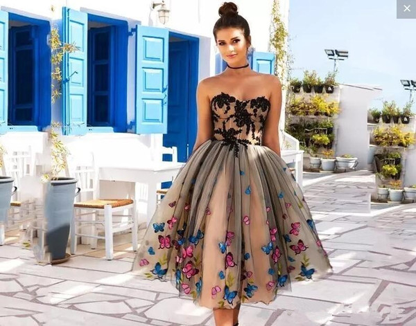 QueenLine Arabic Short Nude Cocktail Dresses Off Shoulder Bow A-Line Tea Length Modest Prom Party Evening Gowns