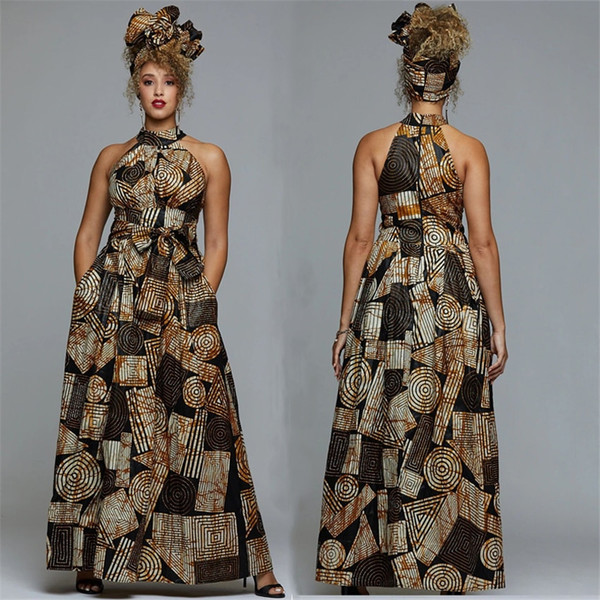 QueenLine Summer Fashion Ladies African Clothes 2020 Sleeveless Halter Dashiki Print Plus Size Sexy African Dresses for Women Party Retro