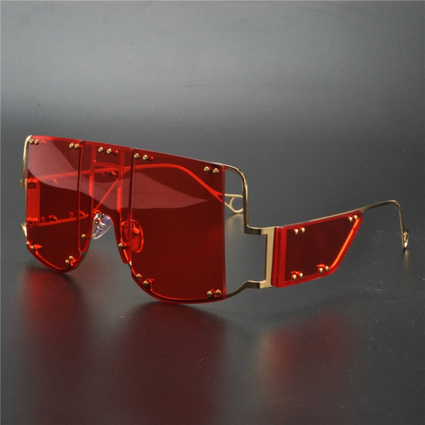 QueenLine Oversized Square Rimless Red Sunglasses Women Brand Designer Flat Top Big Sun Glasses Female One Piece Male Sunglases NX