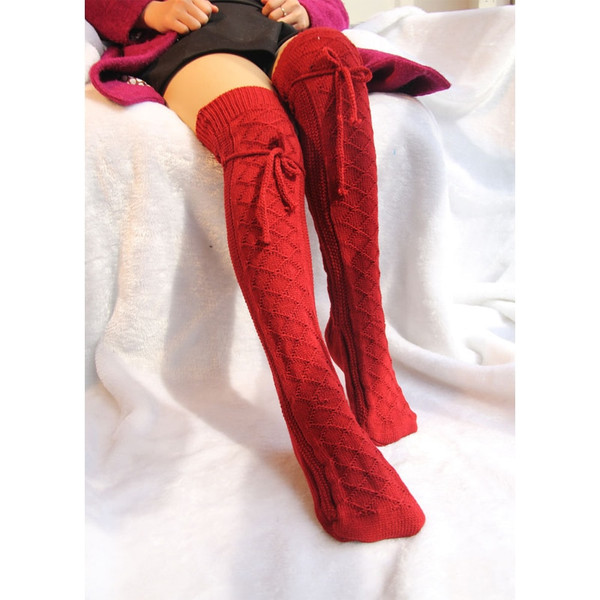 QueenLine Winter Knit Extra Long Boot Socking Over Knee  High Warm Sock Knitted Over Knee Black White Red Long Warm Tight High For Women