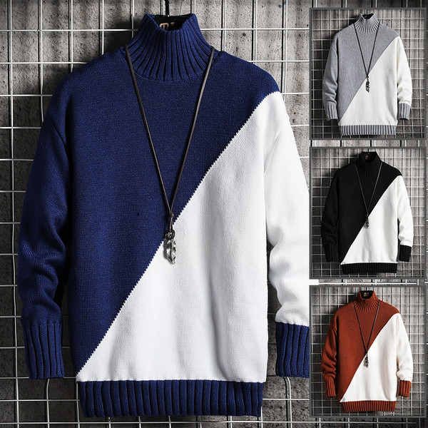 QueenLine Spring Autumn Men's Sweater Streetwear Hip Hop Sweater Men Casual Harajuku Long sleeve Mens Clothing Mandarin Collar Sweater Men