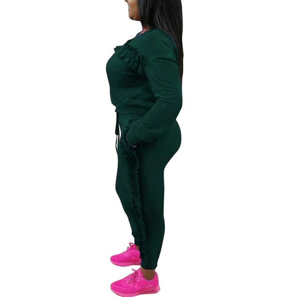 QueenLine 2 Piece Set Women Autumn Winter Sweatsuit Long Sleeve Ruffle Top+Pants Track Suits Casual Tracksuits Two Piece Set