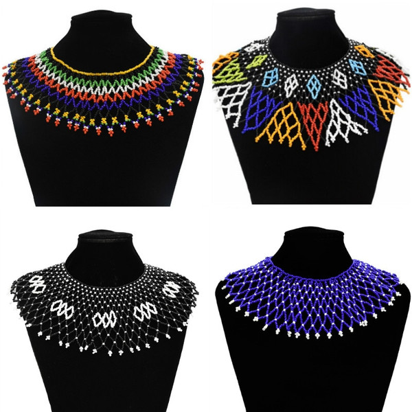 QueenLine  Multicolor South African Resin Beaded Necklace Bib Statement India Zulu Ethnic Tribal Egyptian Jewelry For Women Wedding Gifts