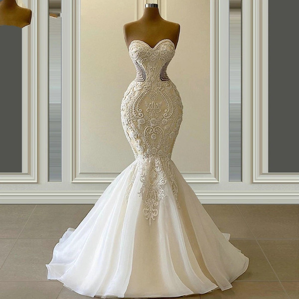 QueenLine   Vestido De Novia Graceful Mermaid Wedding Dresses Sweetheart Neck Luxury Beaded Bridal Gowns Custom Made
